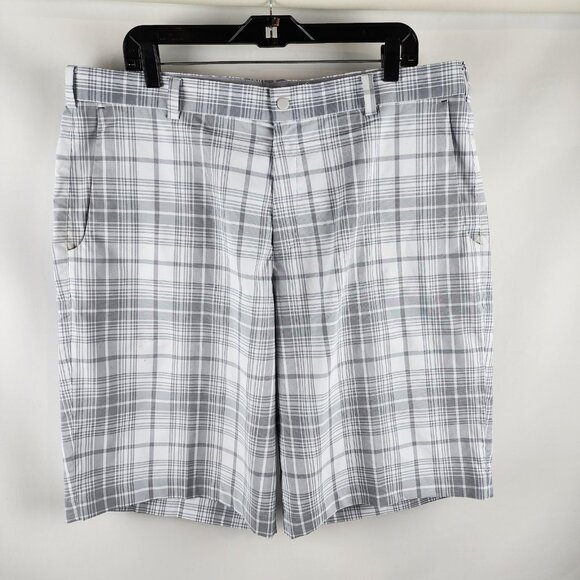Nike Shorts Men 38 Dri-Fit Golf Shorts Gray White Plaid 12" Inseam - Picture 1 of 10
